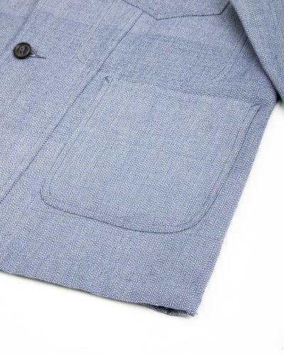 Study Jacket - Handwoven French Blue/Indigo Military Herringbone