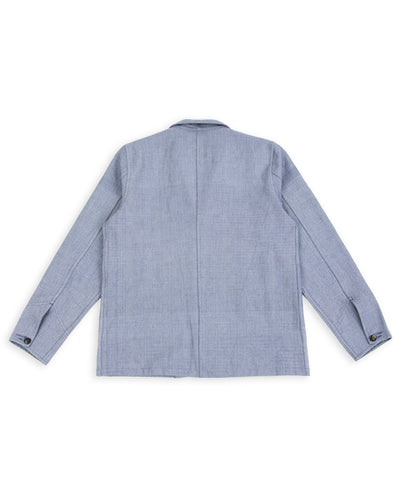 Study Jacket - Handwoven French Blue/Indigo Military Herringbone