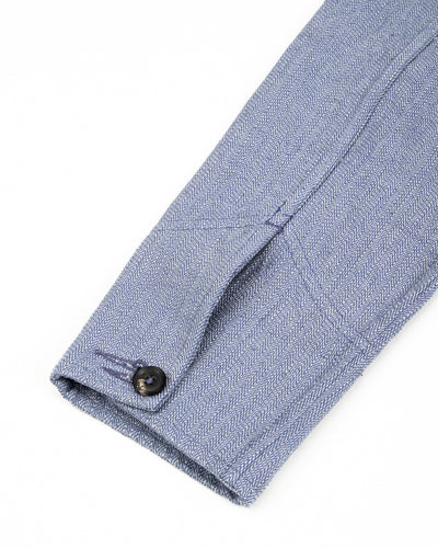 Study Jacket - Handwoven French Blue/Indigo Military Herringbone