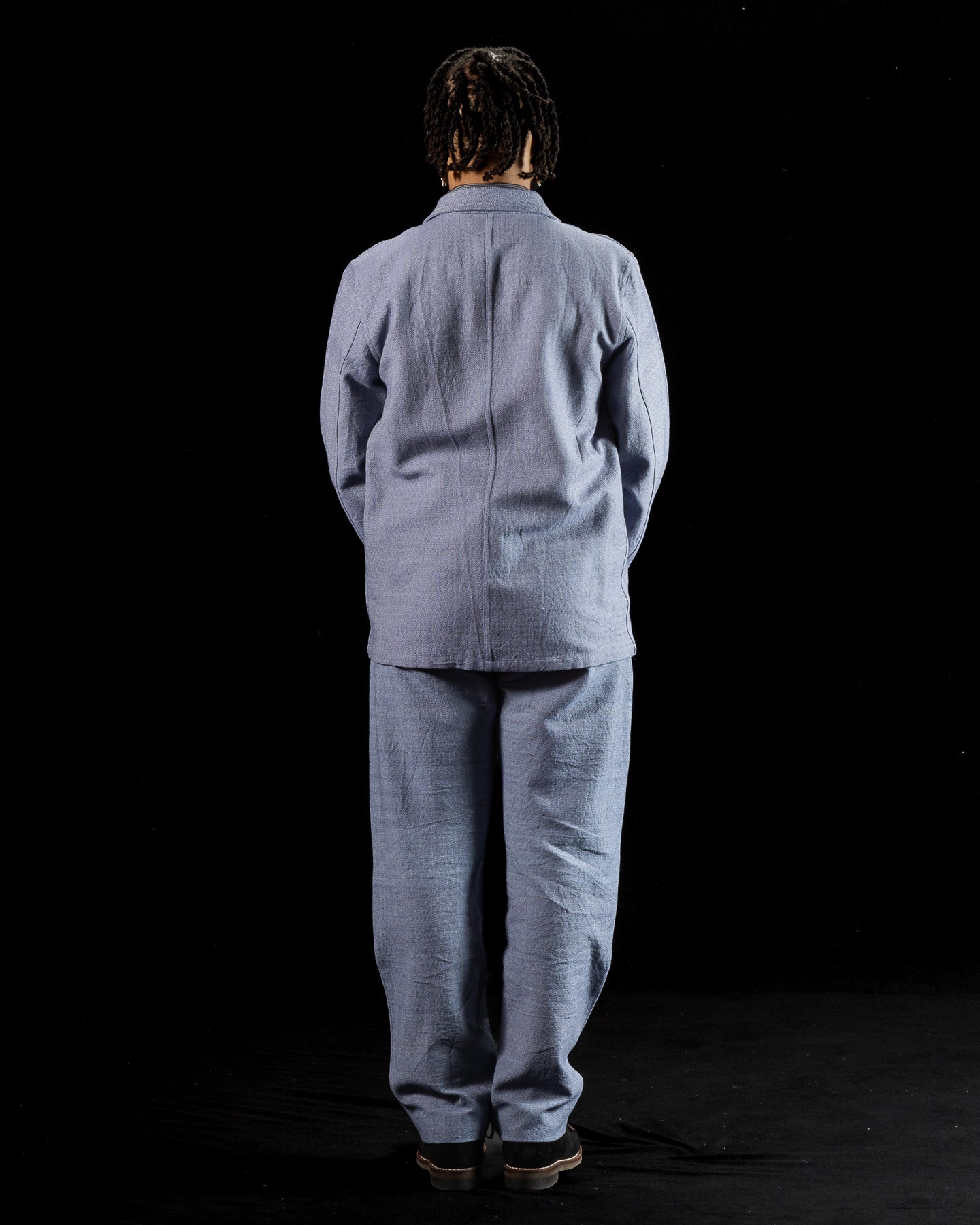 Study Jacket - Handwoven French Blue/Indigo Military Herringbone