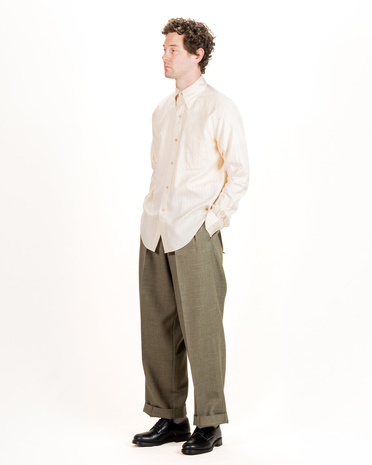 MotivMfg Authentic Fit BD Shirt - Ivory Striped Cotton/Silk Twill - Standard & Strange