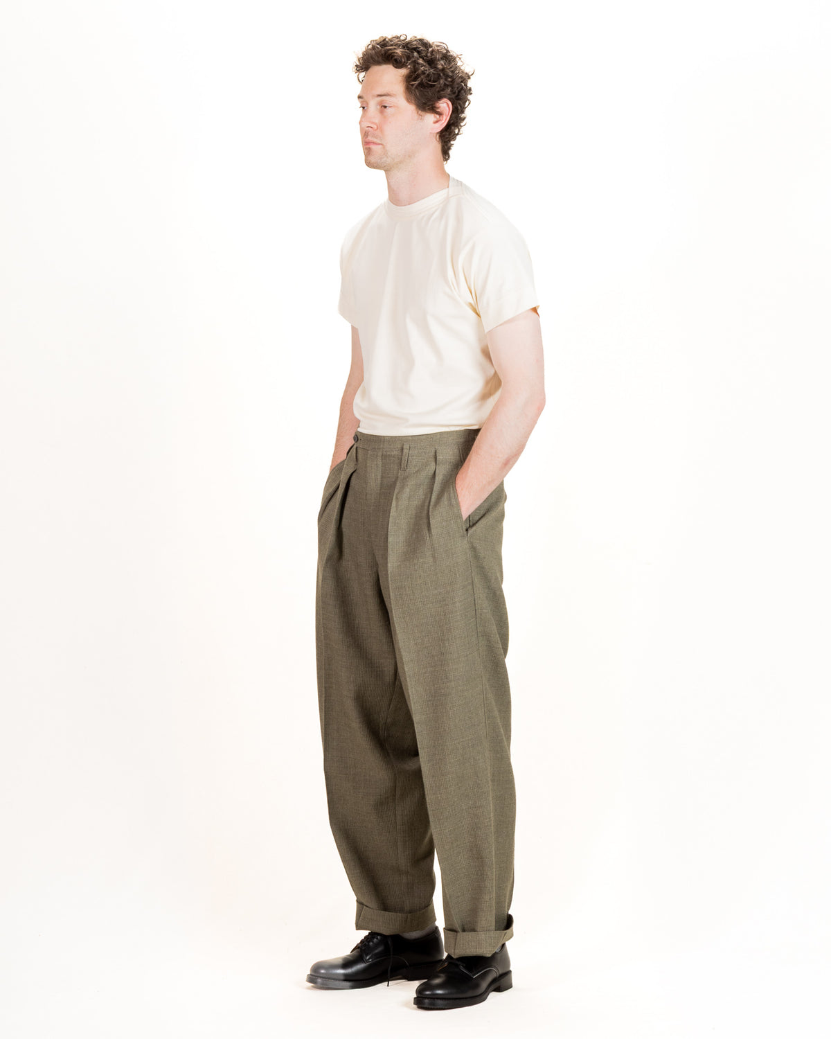 MotivMfg Bund Trousers - Sage Micro Check Suiting - Standard & Strange