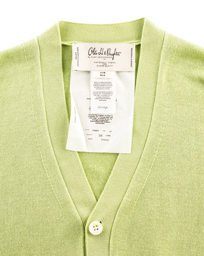 Olde H & Daughter Silk Plain Stitch V Neck Cardigan - Pistachio 10 - Standard & Strange