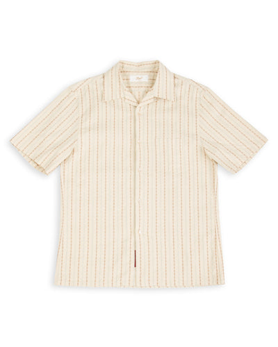Prequel S&S x Prequel Short Open Collar Shirt - Beige Double Woven Dobby Stripe - Standard & Strange