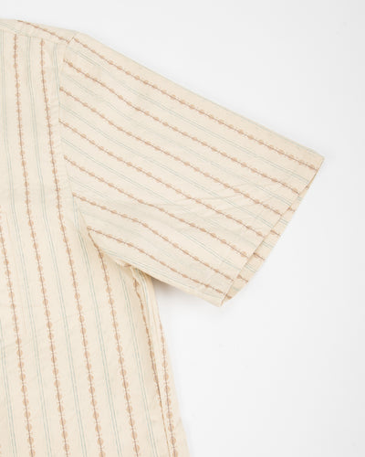 Prequel S&S x Prequel Short Open Collar Shirt - Beige Double Woven Dobby Stripe - Standard & Strange