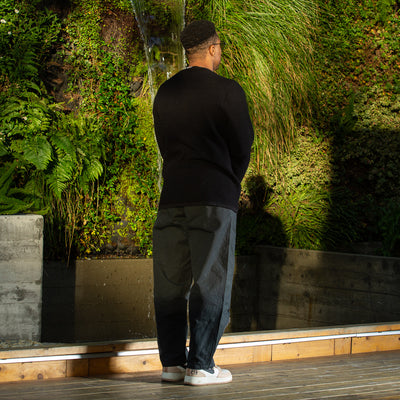 MotivMfg Micro Waffle Thermal Knit - Black Wool Linen Cotton Micro Waffle Knit - Standard & Strange