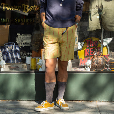 Kapital Cotton Linen SIAM Stripe EASY Shorts - Light Khaki - Standard & Strange
