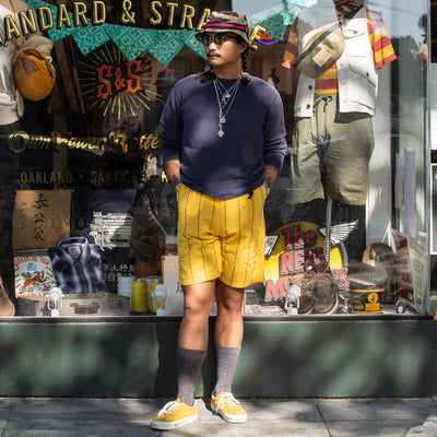Kapital Cotton Linen SIAM Stripe EASY Shorts - Yellow - Standard & Strange