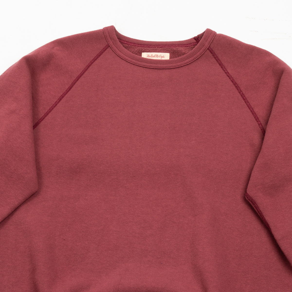The Real McCoy's 9oz Loopwheel Raglan Sleeve Sweatshirt - Maroon - Standard & Strange